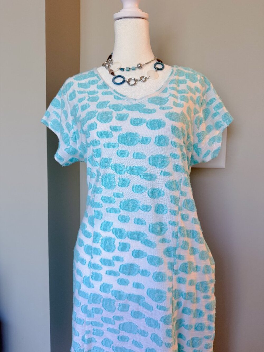 Parsley & Sage Blue and White Polka Dot T-shirt Dress- Size Medium